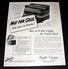 1942 OLD WWII MAGAZINE PRINT AD, SMITH-CORONA TYPEWRITERS, UNCLE SAM BUY BACK! thumbnail