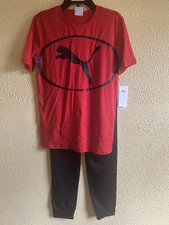 PUMA Boys 2-Piece Graphic Crew Neck T-Shirt  Jogger Pants Set Red/Black M