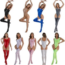 Women Leotard Gymnastics Jumpsuit Adult Bodysuit With Stockings Sleeveless Pool