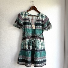 NEW Anthro Raga Womens Dress Teal Caravan Short Wrap Short Sleeve Size Small