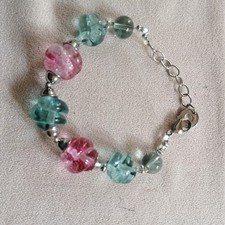 ANTICA MURRINA  Bracciale con perle di vetro di murano celeste e rosa