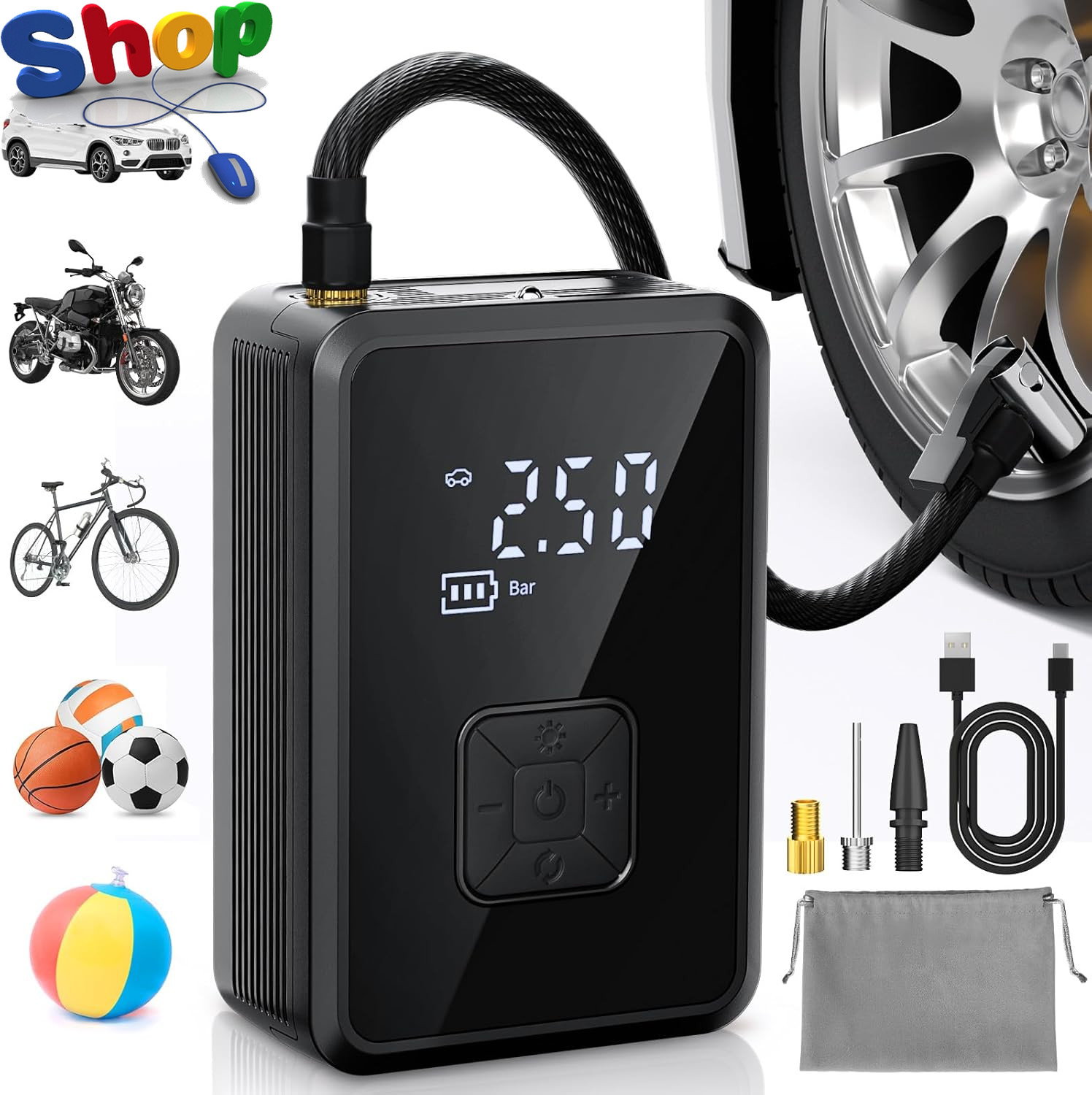 Tyre Inflator Bike Pump Cordless Air Compressor Car Tyre Pump Electric 150PSI (1