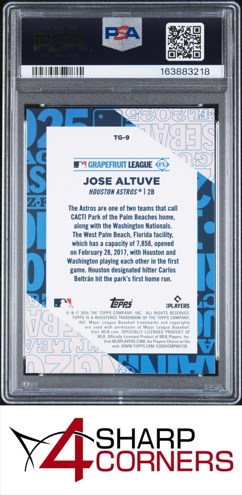 2025 TOPPS TRAINING GROUNDS #TG9 JOSE ALTUVE POP 3 PSA 10 view 2