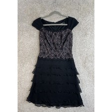 vintage tadashi dress Women's 4 Silk Embellished Formal Tiered Ruffle Zip Back