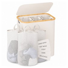 New 160L 3 Section Laundry Hamper Lid Removable Bags Beige Black Grey