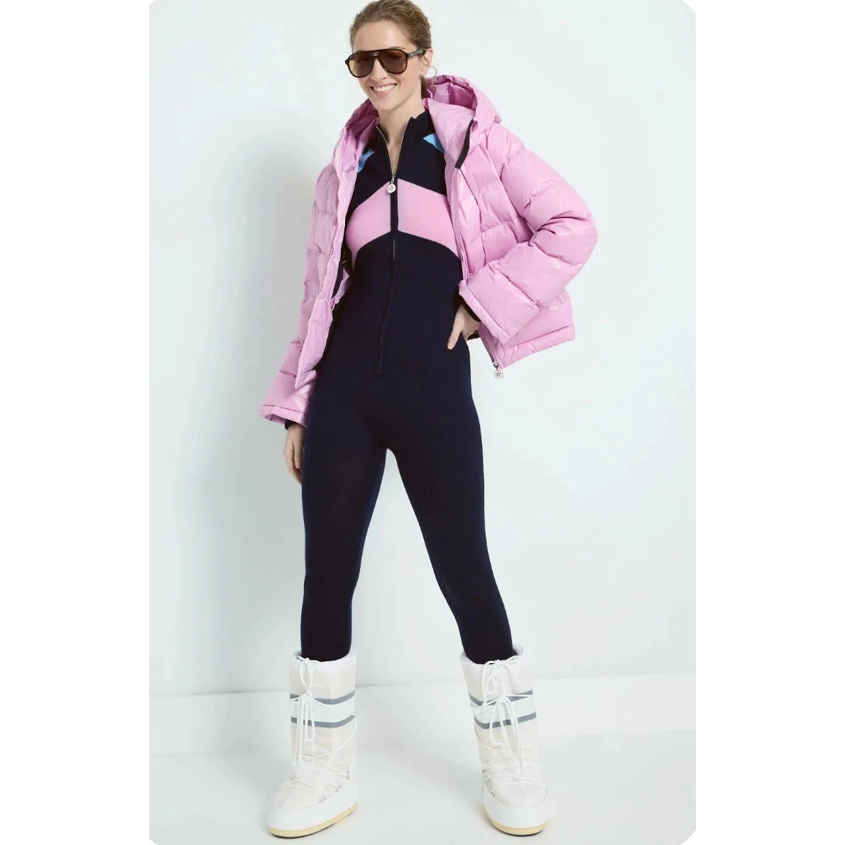Perfect Moment Tignes Ski Jumpsuit Navy Blue Pink Colorblock Base Layer Sz M