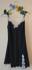 Victorias Secret XS Black Satin Slip Cream Bow Slit Nighty Lingerie Nightgown