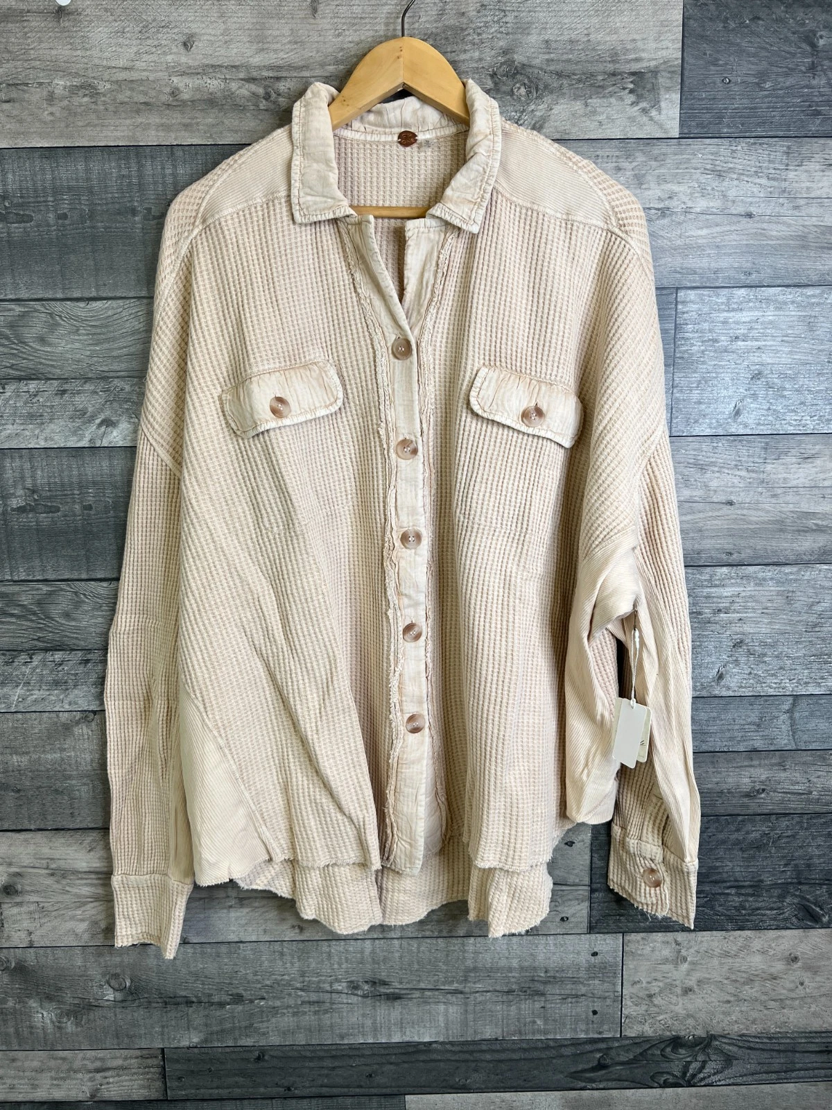 Free People FP One Womens Scout Jacket Size Large Sable Beige Thermal Buttondown