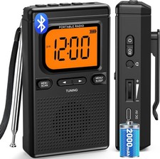 2000mAh Rechargeable AM FM Radio with Bluetooth Portable Transistor Pocket Ra...