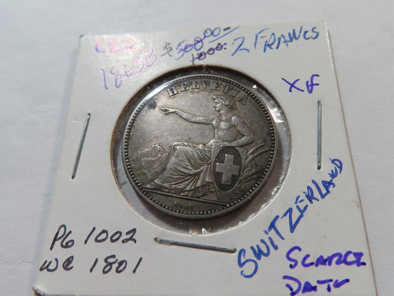 C22 Switzerland 1863-B Silver 2 Francs XF SCARCE DATE