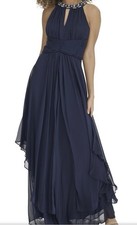 Eliza J Sleeveles Halter Neck Keyhole Fit & Flare Chiffon Gown. Size 8 Navy Blue