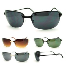 Men's Rimless Narrow Rectangular Thin Metal Temple Sunglasses