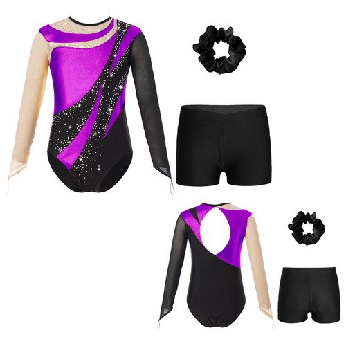 Kinder Mädchen Unitards Gymnastik Trikot Latin Ballett Overall mit Shorts Skaten - Bild 22 von 63