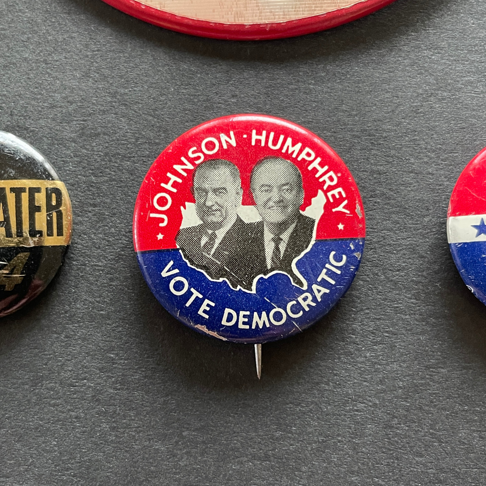 1964 LBJ Johnson & Humphrey Presidential Campaign Buttons & Goldwater Button