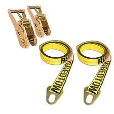 8' Yellow Keyhole Lasso Strap with Finger Hook Ratchet Chevron Wheel Lift 2 Pack