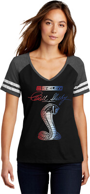 Shelby Cobra Red White and Blue Gradient Womens Game V-neck T-shirt