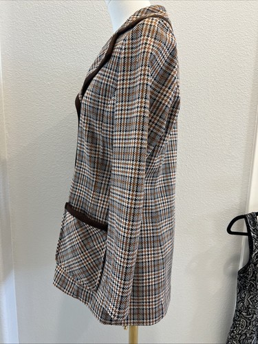 Vintage 70’s Women’s James Kenton Brown Houndstooth Leisure Blazer Jacket M/L - Picture 2 of 4
