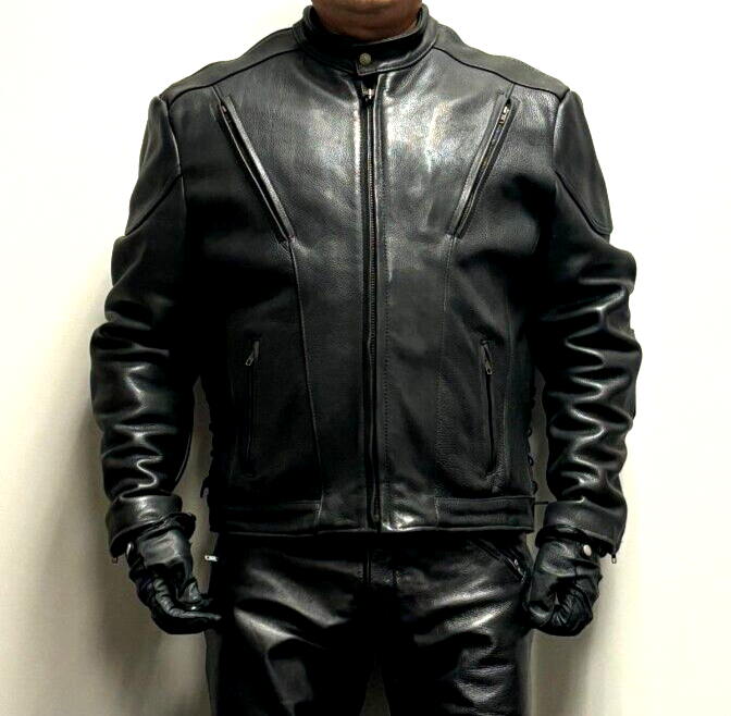USA Made Co Middleton MA Black Vented CAFE Biker Jacket Size 52 | eBay