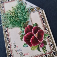 Carte Ancienne 1900 Chromo Ajoutis Pensée Je Vous Aime Antique Postcard Scrap