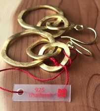 NWT Gold Vermeil Sterling Silver 925 Circles Drop Dangle Ear-Wires Earrings