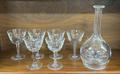 Set of (6) Orrefors BERNADOTTE 5 3/8'' Claret Wine Glasses + Decanter