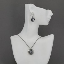 Retired Silpada Oxidized Sterling CZ Flower Disc Necklace  Earrings N1881 W1965