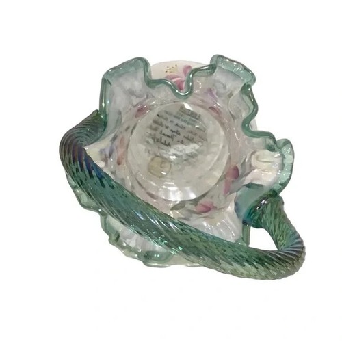 1995 FENTON 90th Anniversary Azalea Spiral Optic Opalescent Rib Basket - Picture 7 of 7