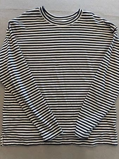 a New Day Shirt Womens Medium Navy Blue Nautical Stripe Casual Mock neck