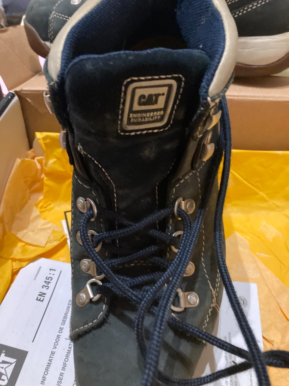 CAT Navy Safety Boots Steel Toe Caterpillar Work Shoes UK 8 Wide Active