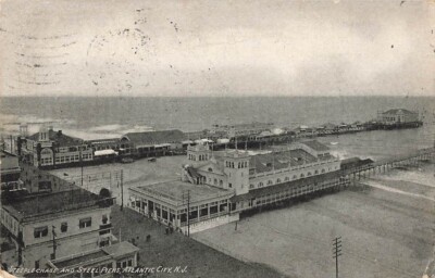 Postcard Steeple Chase and Steel Piers Atlantic City New Jersey NJ DB