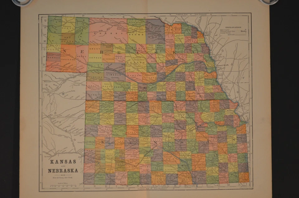 古色古香的地图堪萨斯和内布拉斯加,人民旋流媒体,1881 年 — 第 3/4 张图片