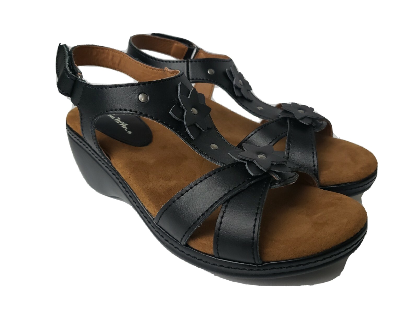 Thom Mcan Women 6.5 M Wanda Wedge Sandal black leath… Gem