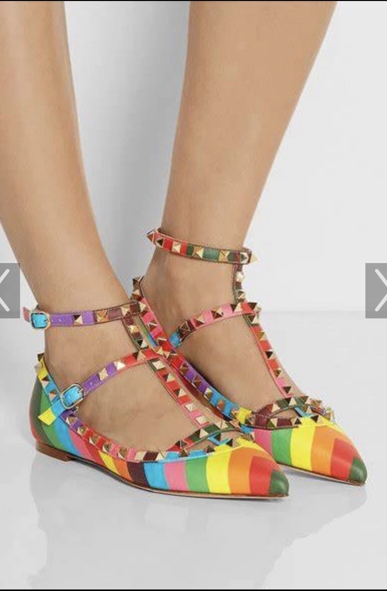 Afrika profil design Valentino Garavani Rainbow 1973 Chevron Rockstud Flat Shoes Size 5 | eBay