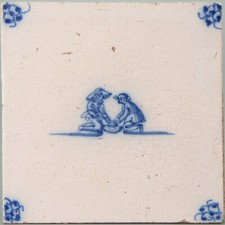 Nice Dutch Delft Blue tile, childplay, 18th century.