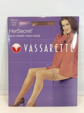 Vintage Vassarette Her Secret Silky Sheer Thigh Highs Floral Lace Beige Medium