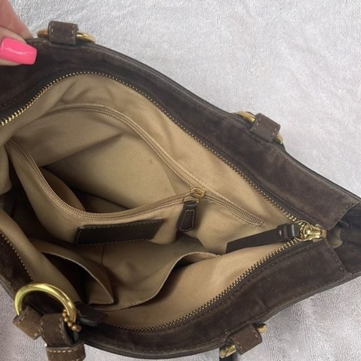 COACH #10442 Retired Beaded, Brown, suede bag with zip closure | eBay