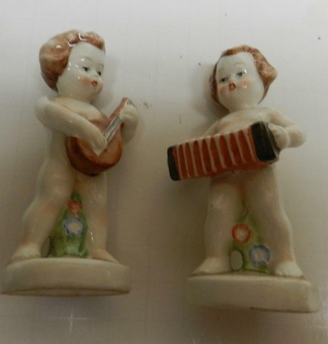 MADE IN GERMANY 2 VINTAGE NAKED CHERUB PAIR MUSICIAN FIGURINES - Picture 6 of 6