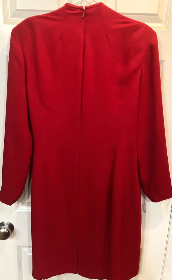 Jones New York Women’s Wrap Dress V neck Long Sleeve Retro Glam Red Sz 16 - Image 4 of 4
