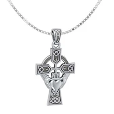 925 Sterling Silver Celtic Cross Women Irish Claddagh Necklace with Gift Box