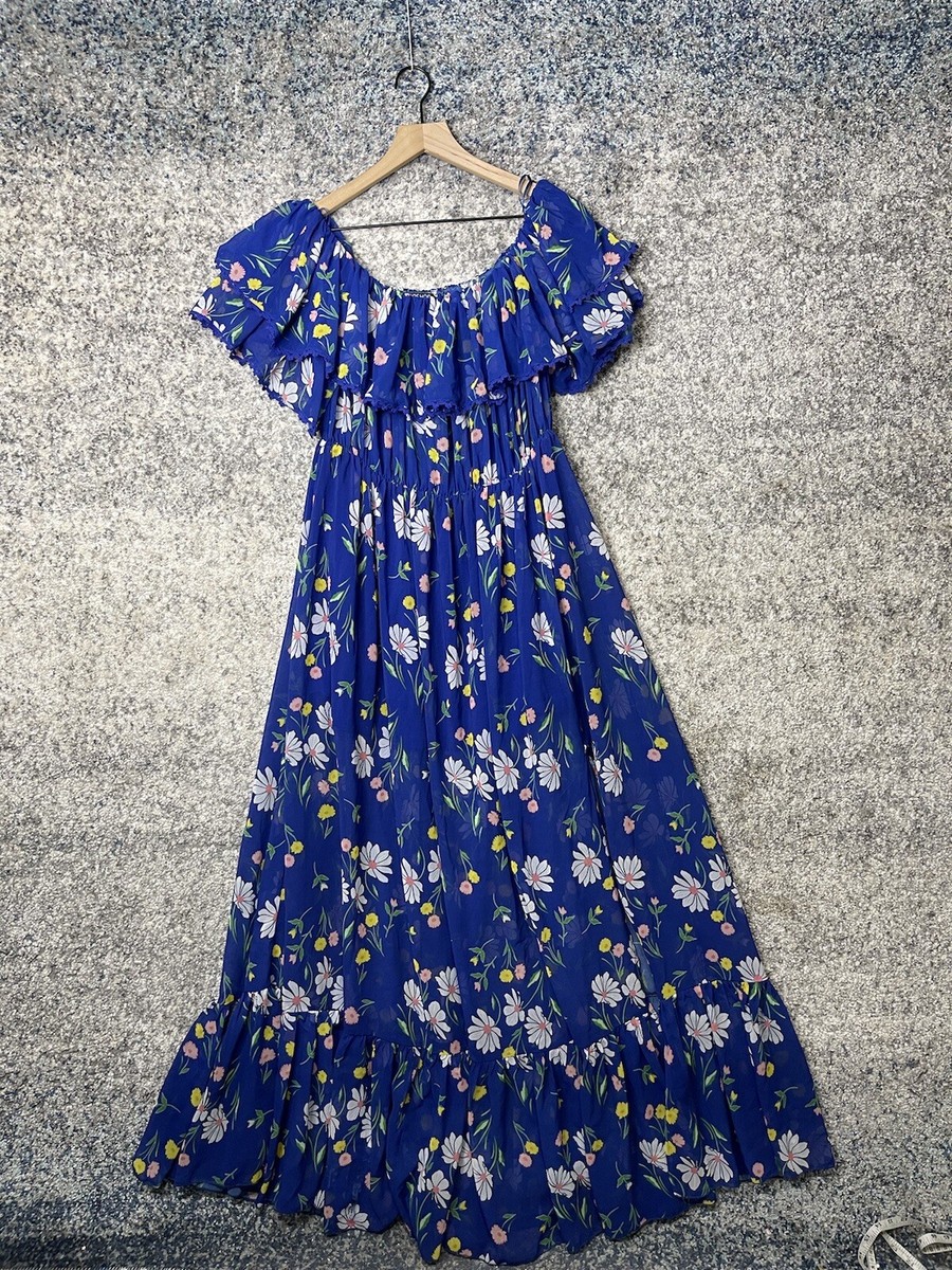 topshop bardot a line dress Topshop Bardot Maxi Dress Blue Floral Size 8 Top Shop