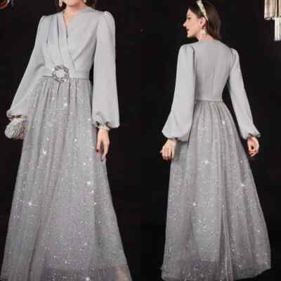 Exquisite Sparkle Jersey Sash Sequined Ruched V-neck A-line Midi Evening Dresses