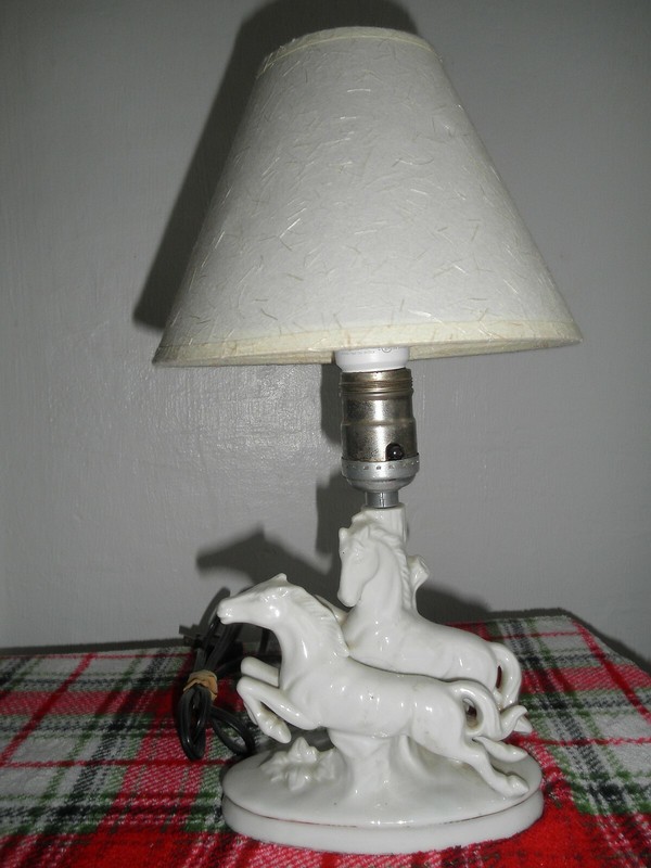 OOAK Scarce Vintage Paper Shade 2 White Stallion Horse Cowboy Western Ranch LAMP