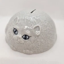 Nancy Lopez Decorative Round Ceramic White Cat Bank 70s Vintage