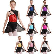 Kids Girls Dress Salsa Dancewear Bodysuit Ballet Figure Skating Leotard Tutu