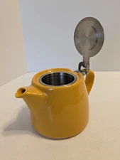 ForLife 18 oz. Mustard Yellow Teapot w/ Stainless Steel Basket Hinged Lid CLEAN
