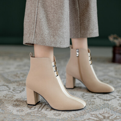 Women's New Fashion Block Heels Sqaure Toes Formal Ankle Boots Shoes Workwear