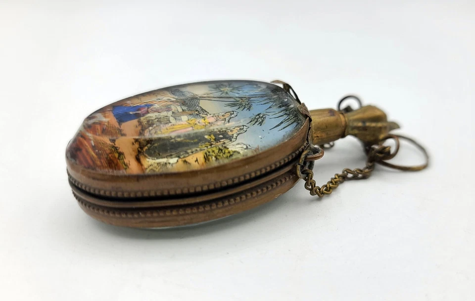 Ancienne FIOLE à sels ou à parfum - montage médaillon - Orientalisme - XIXè - Photo 2/4