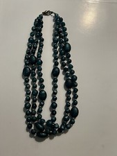 3 STRAND FAUX TURQUOISE AND SILVER BEAD CHOKER NECKLACE