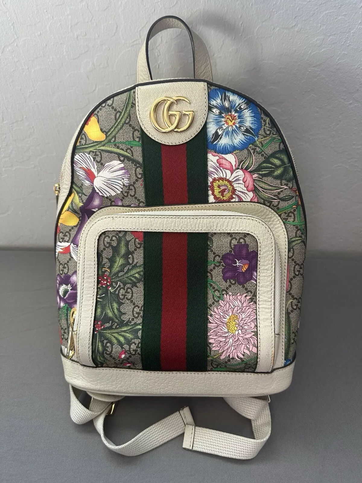 Petit sac à dos Ophidia Day GUCCI GG Supreme Monogram Flora Web blanc certificat d'authenticité inclus