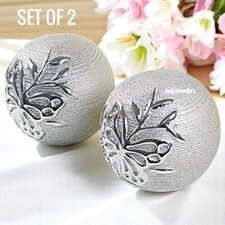 Silver Butterfly Decorative Ball Set Home Decor Ornament Textured Sculpture X 2